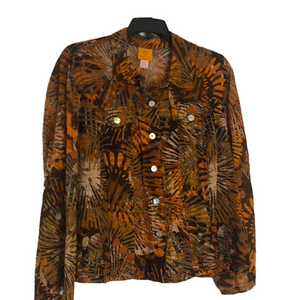 RUBY RD 22W Browns, Tans, Earthtones  BURNOUT BLOUSE/JACKET Pit to Pit 26 1/2”